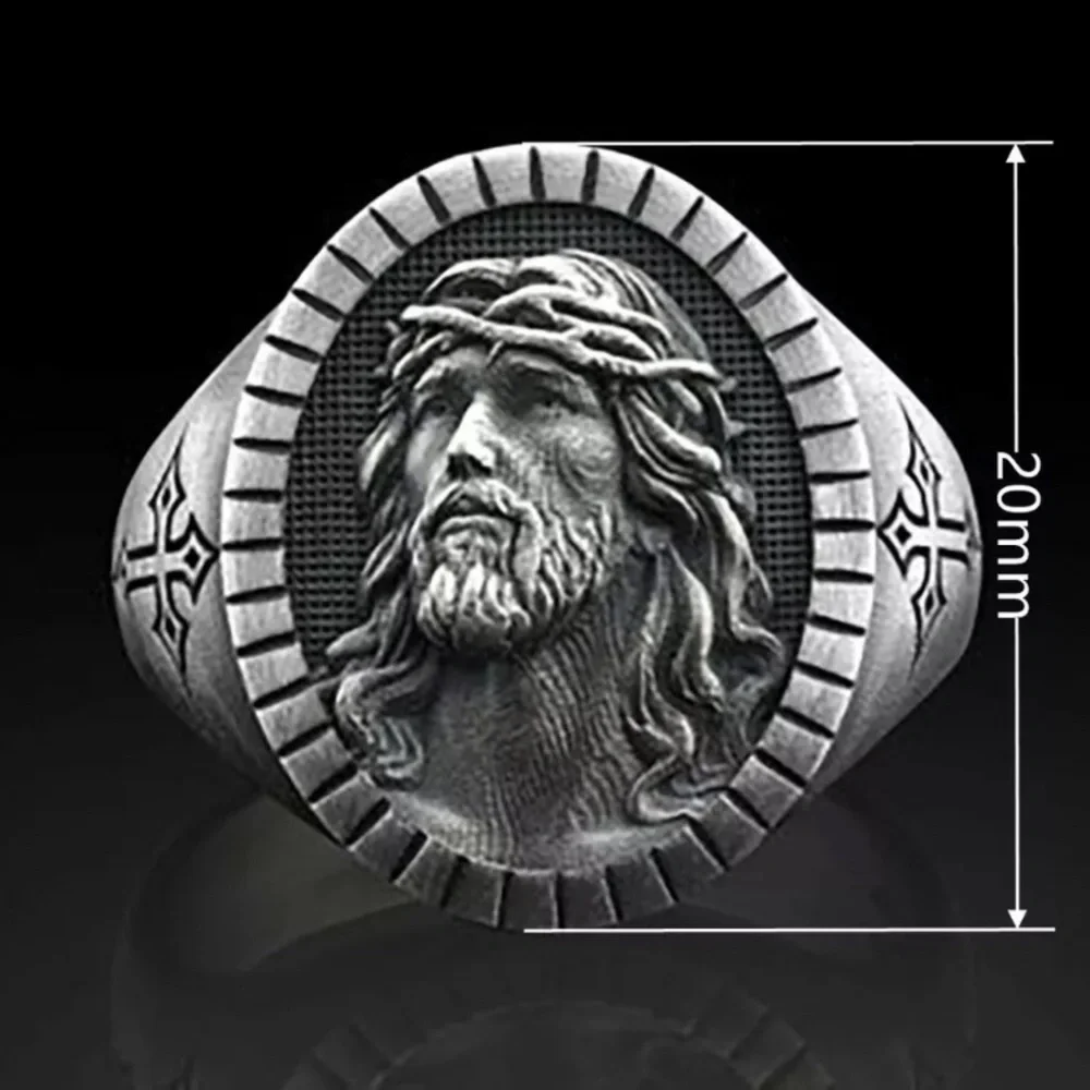 New Men Women Jesus 925 Silver Filled Band Ring Dark Silver Gray Various Sizes